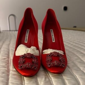 BRAND NEW Manolo Blahnik Red Satin Heels